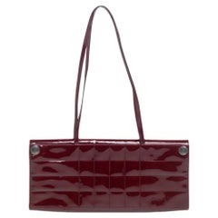 Chanel Red Cube Quilted Patent Leather Vintage Flap Baguette Bag