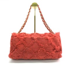 Chanel Red Diamond Stitch Tweed Maxi Nature Flap Bag