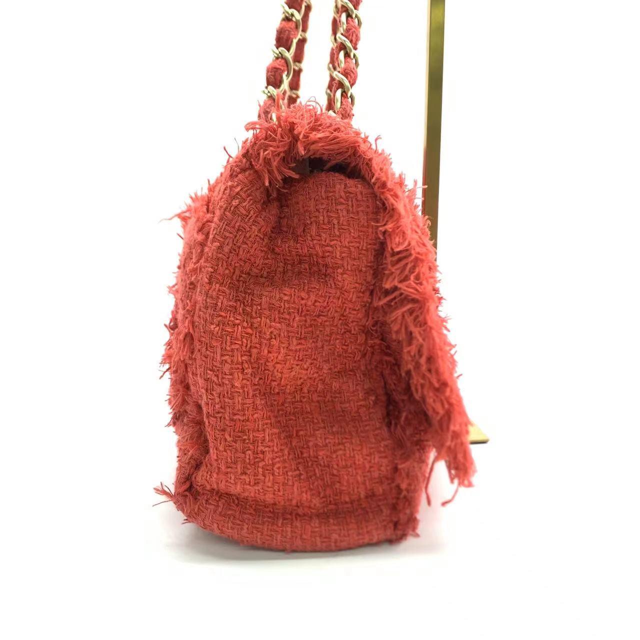 Women's Chanel Red Diamond Stitch Tweed Maxi Nature Flap Bag For Sale