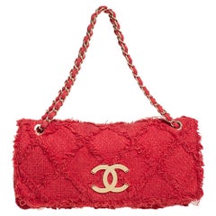 Chanel Red Diamond Stitch Tweed Maxi Nature Flap Bag