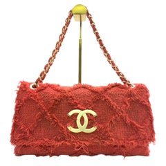 Chanel Red Diamond Stitch Tweed Maxi Nature Flap Bag