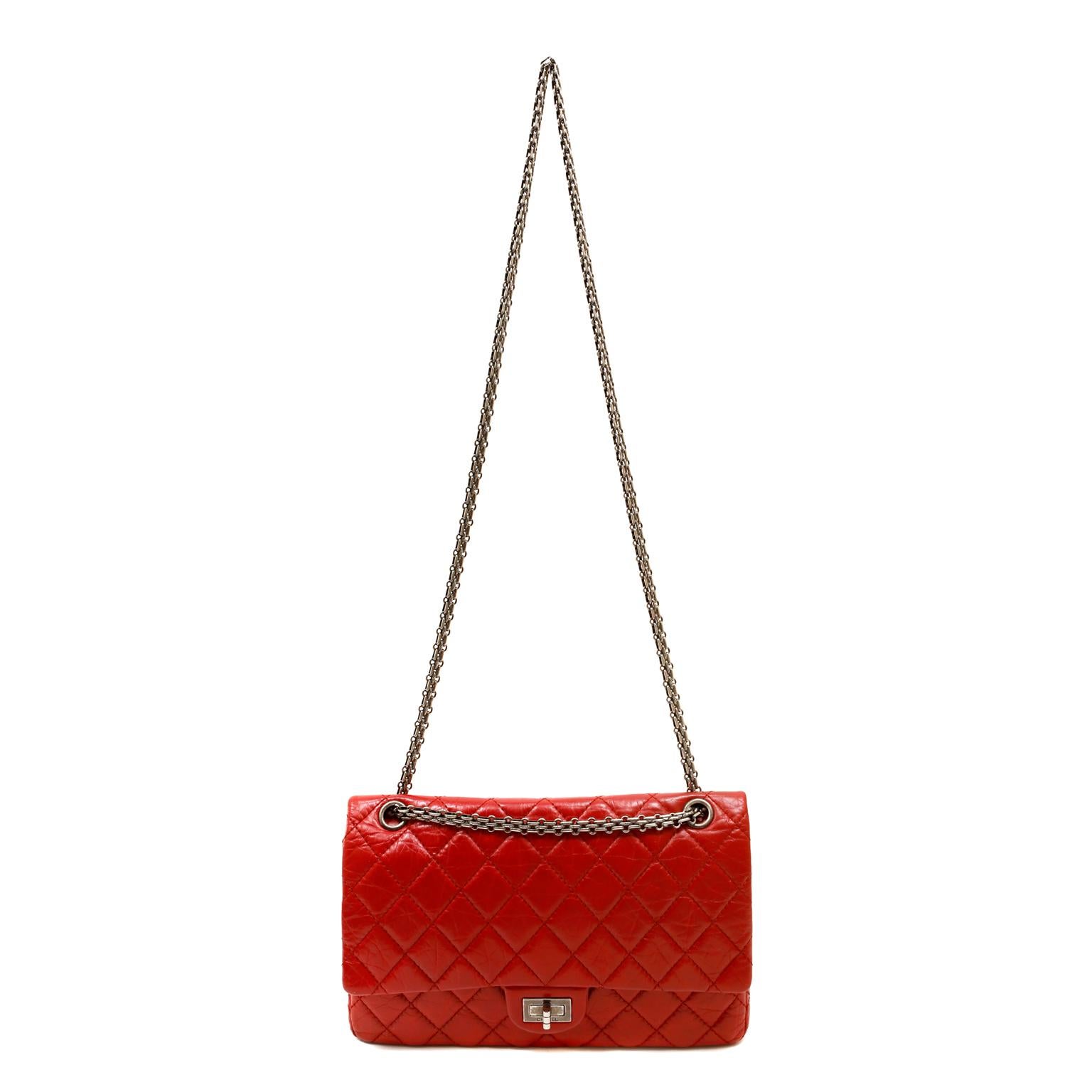 Women's  Chanel Red Distressed Lambskin 2.55 Reissue Flap Bag 