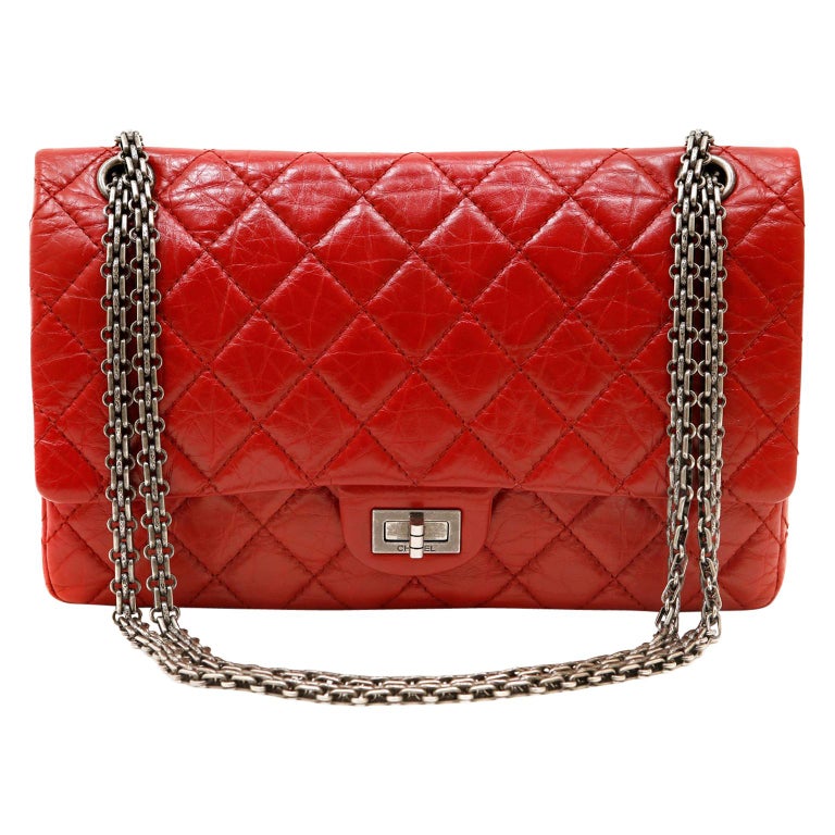  Chanel Red Distressed Lambskin 2.55 Reissue Flap Bag  For Sale