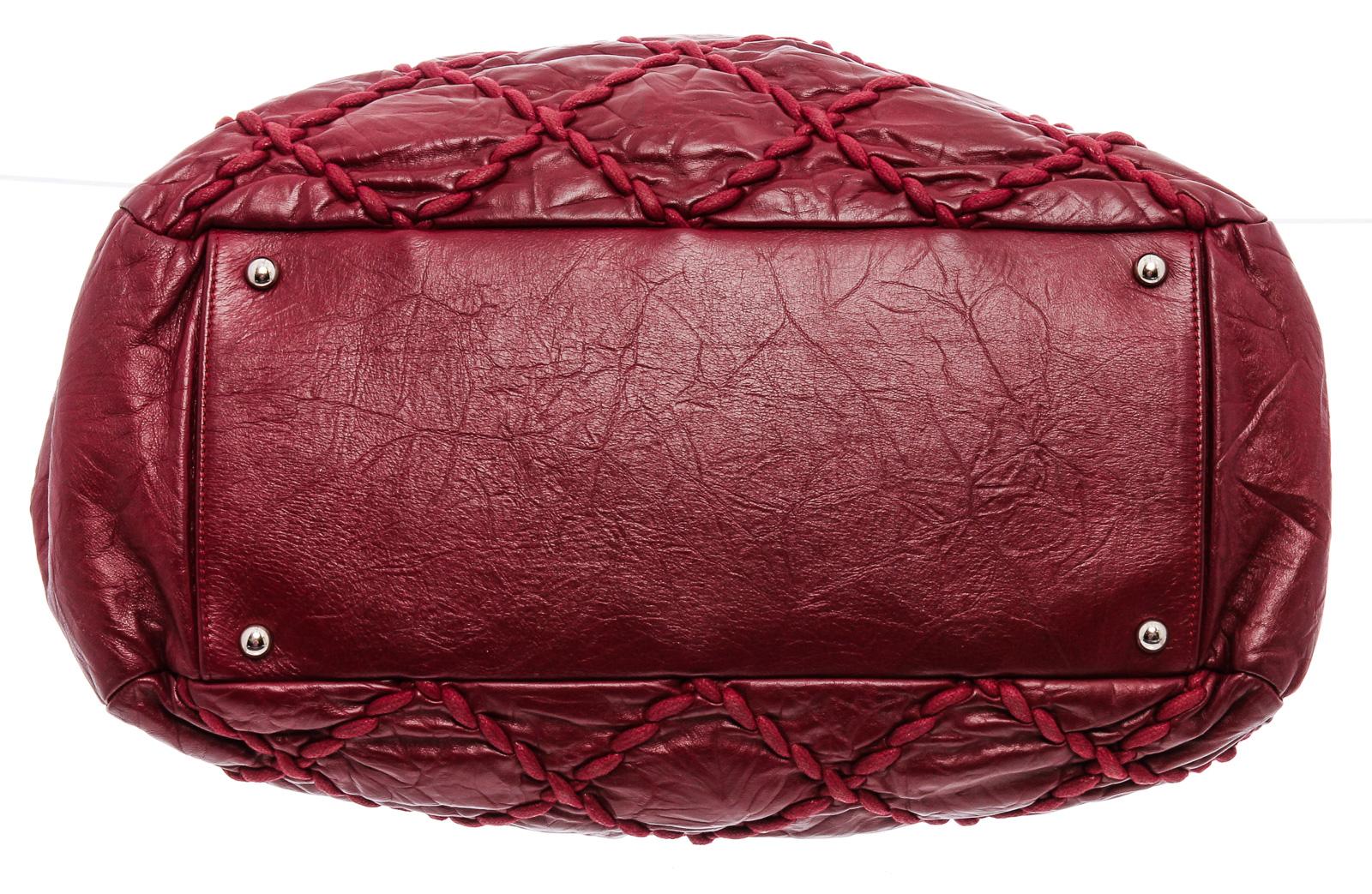 Chanel Red Distressed Leather Ultra Stitch Bowler Bag In Good Condition In Irvine, CA