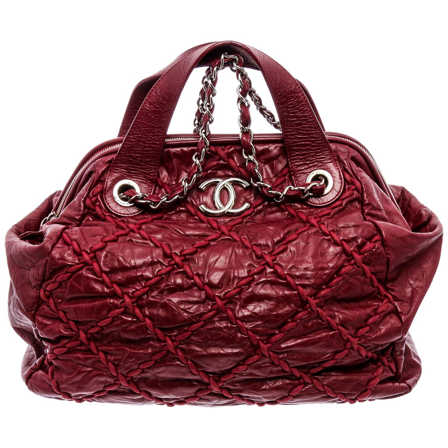 Chanel Red Distressed Leather Ultra Stitch Bowler Bag