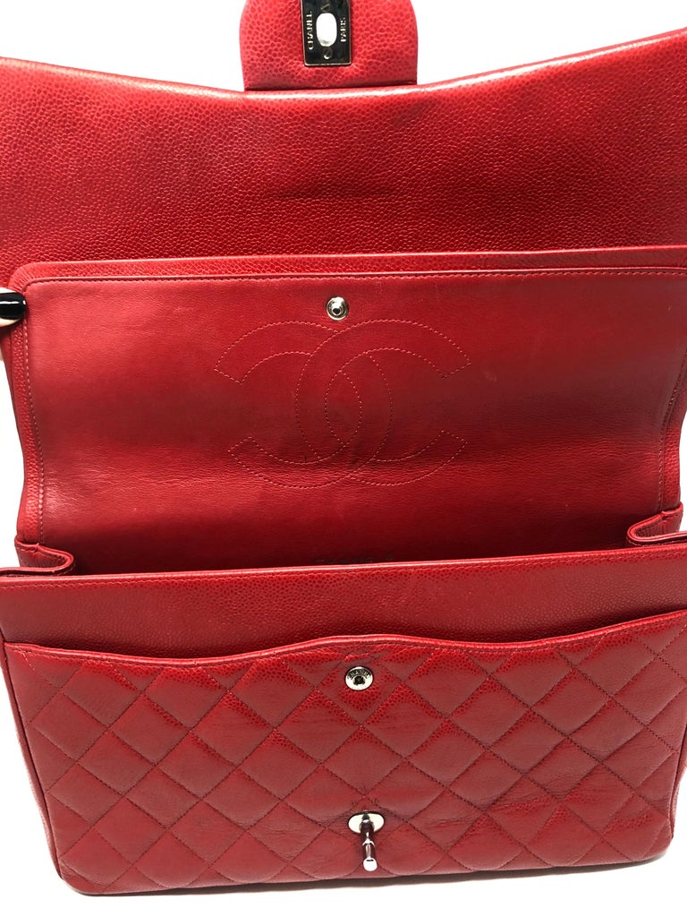 Chanel Red Double Flap Maxi SHW Bag at 1stDibs
