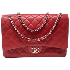 Chanel Rote Maxi SHW Tasche mit doppelter Klappe