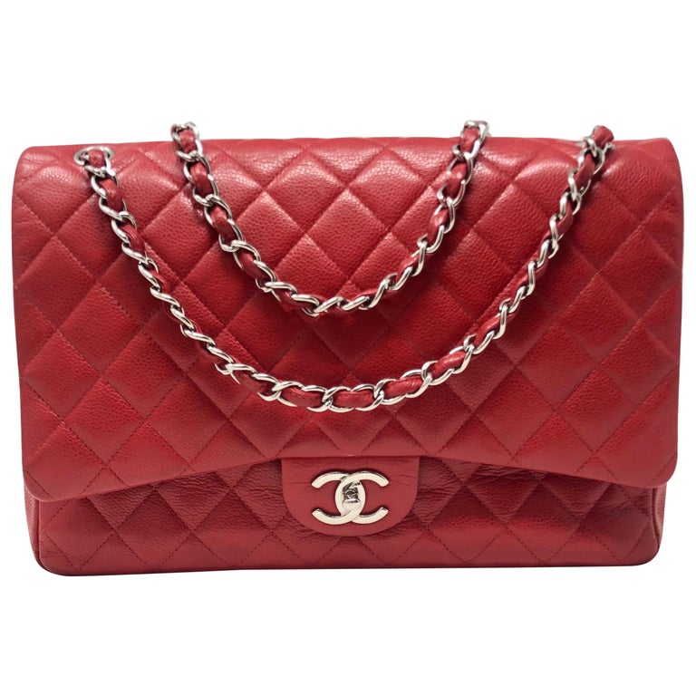 Chanel Red Double Flap Maxi SHW Bag at 1stDibs