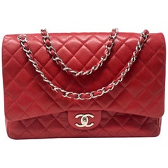 Chanel Red Double Flap Maxi SHW Bag
