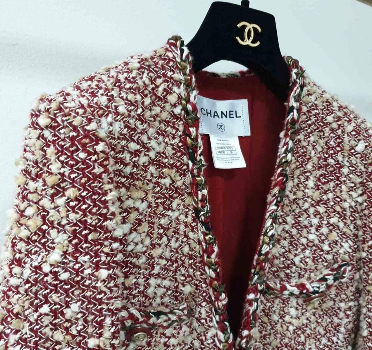 Women's Chanel Red Ecru Wool Blend Tweed Paris-Dallas Jacket