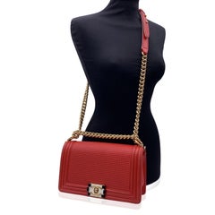 Chanel Red Embossed Cube Leather Medium Boy Shoulder Bag