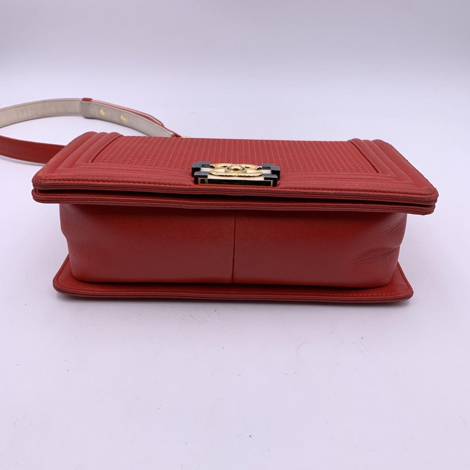 Chanel Red Embossed Cube Leather Medium Boy Shoulder Bag 4