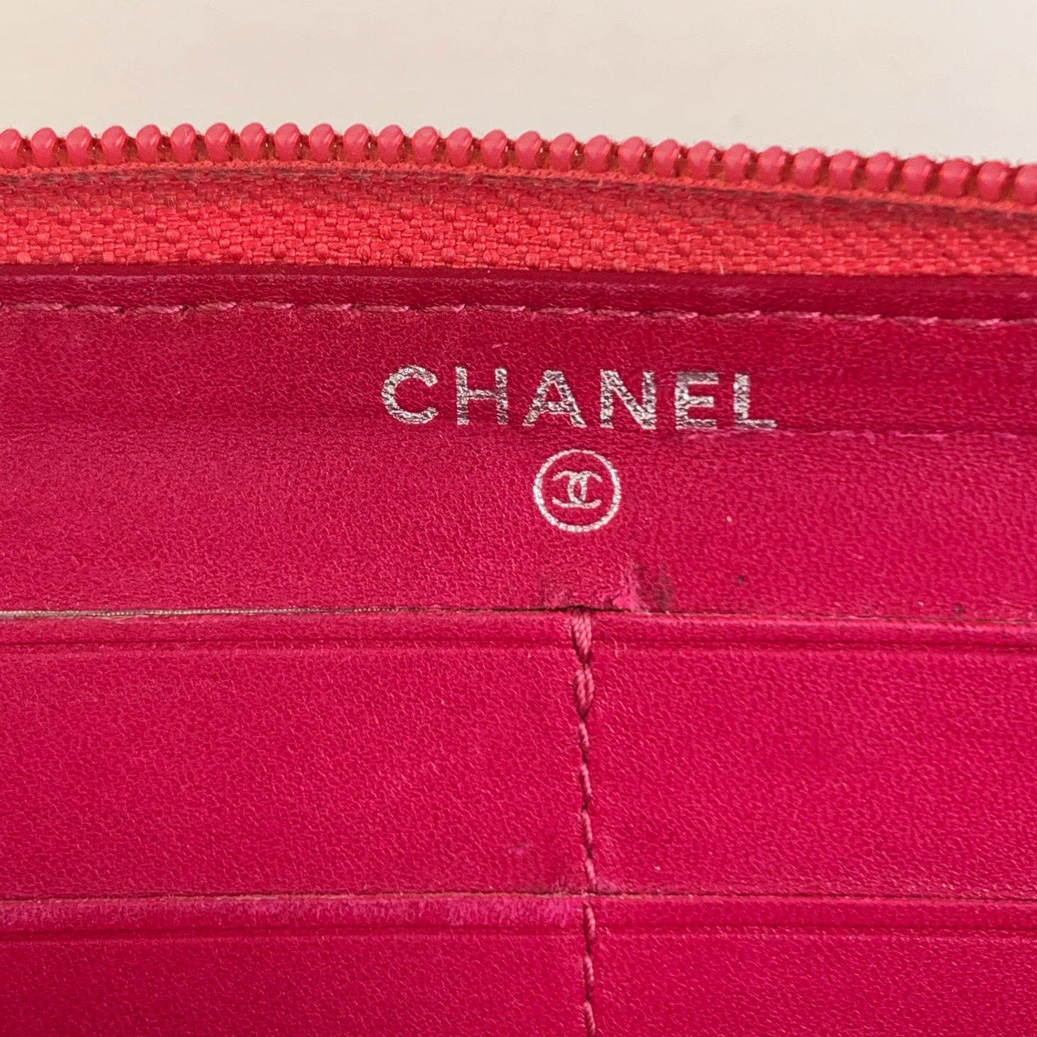 Chanel Red Embossed Leather Camellia Camelia Zip Around Wallet 1