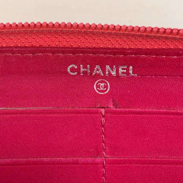 Chanel Red Embossed Leather Camellia Camelia Zip Around Wallet at 1stDibs
