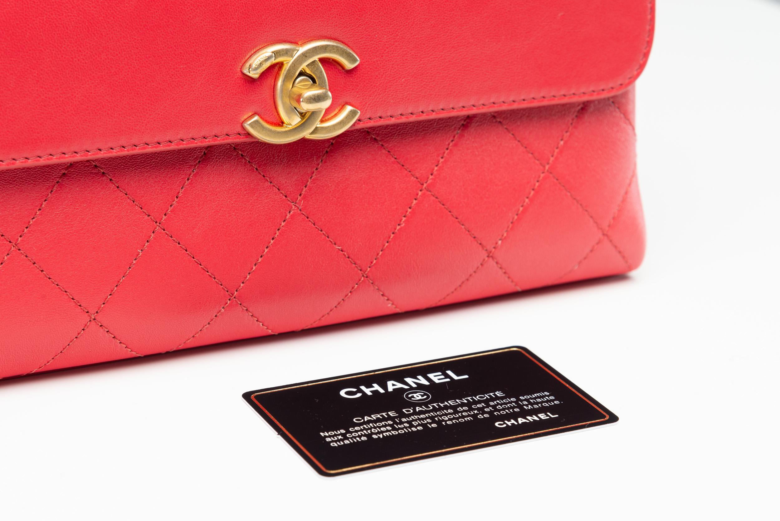 Chanel Red Flap Bag Gold-Brushed Hardware Rare 6