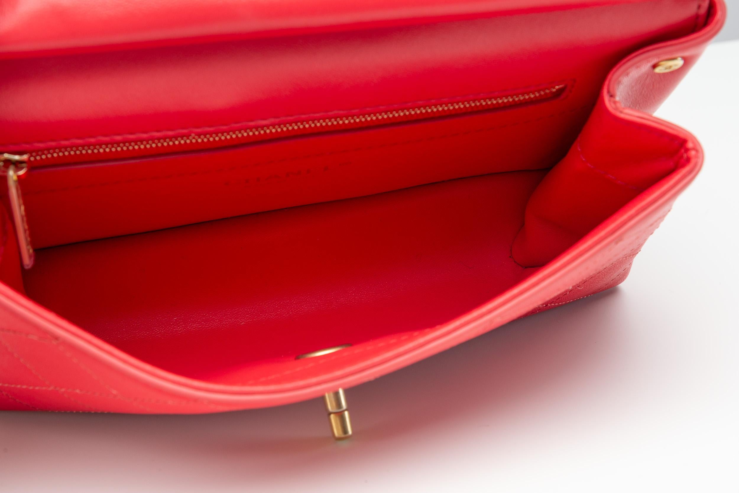 Chanel Red Flap Bag Gold-Brushed Hardware Rare 8