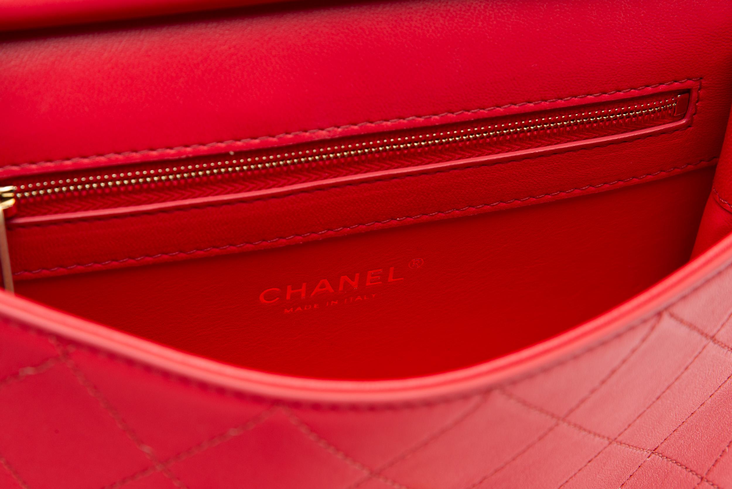 Chanel Red Flap Bag Gold-Brushed Hardware Rare 9