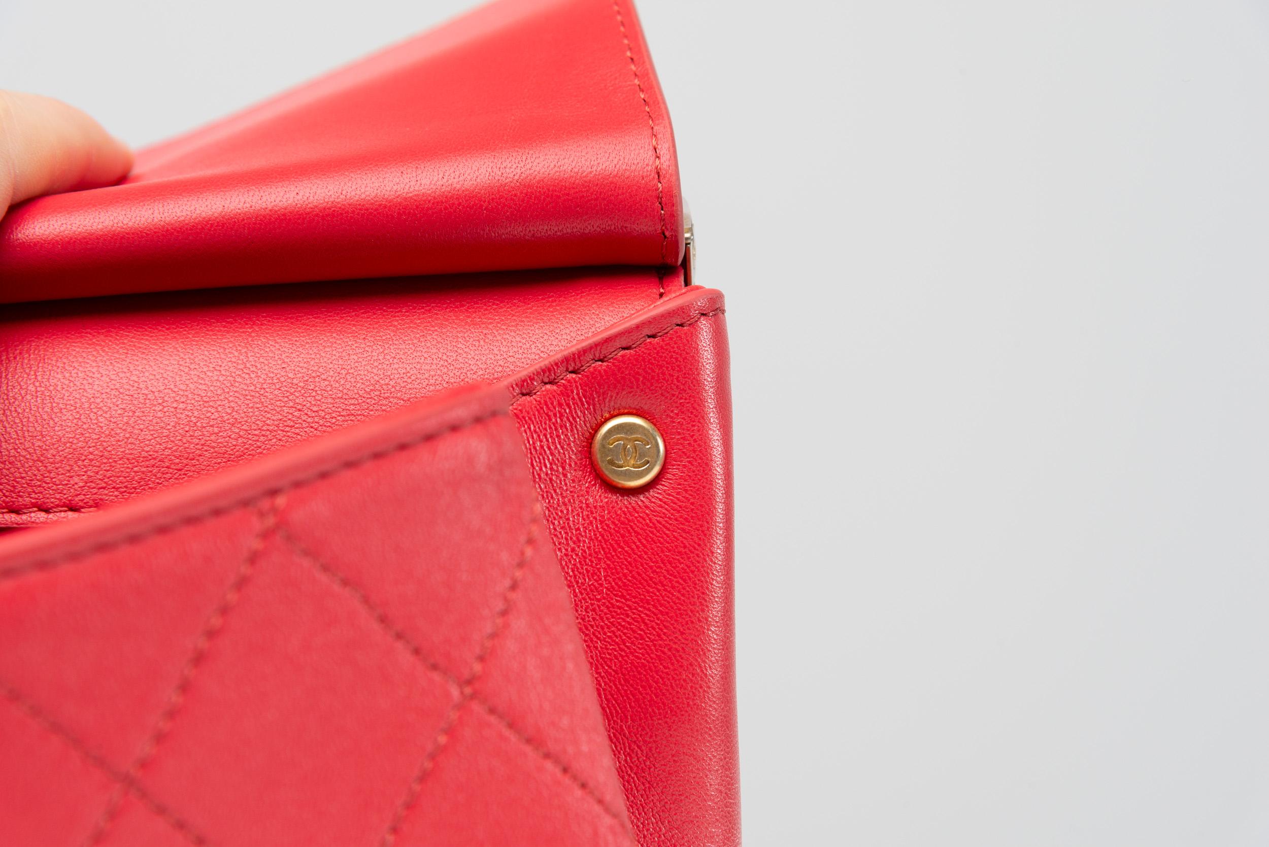 Chanel Red Flap Bag Gold-Brushed Hardware Rare 10