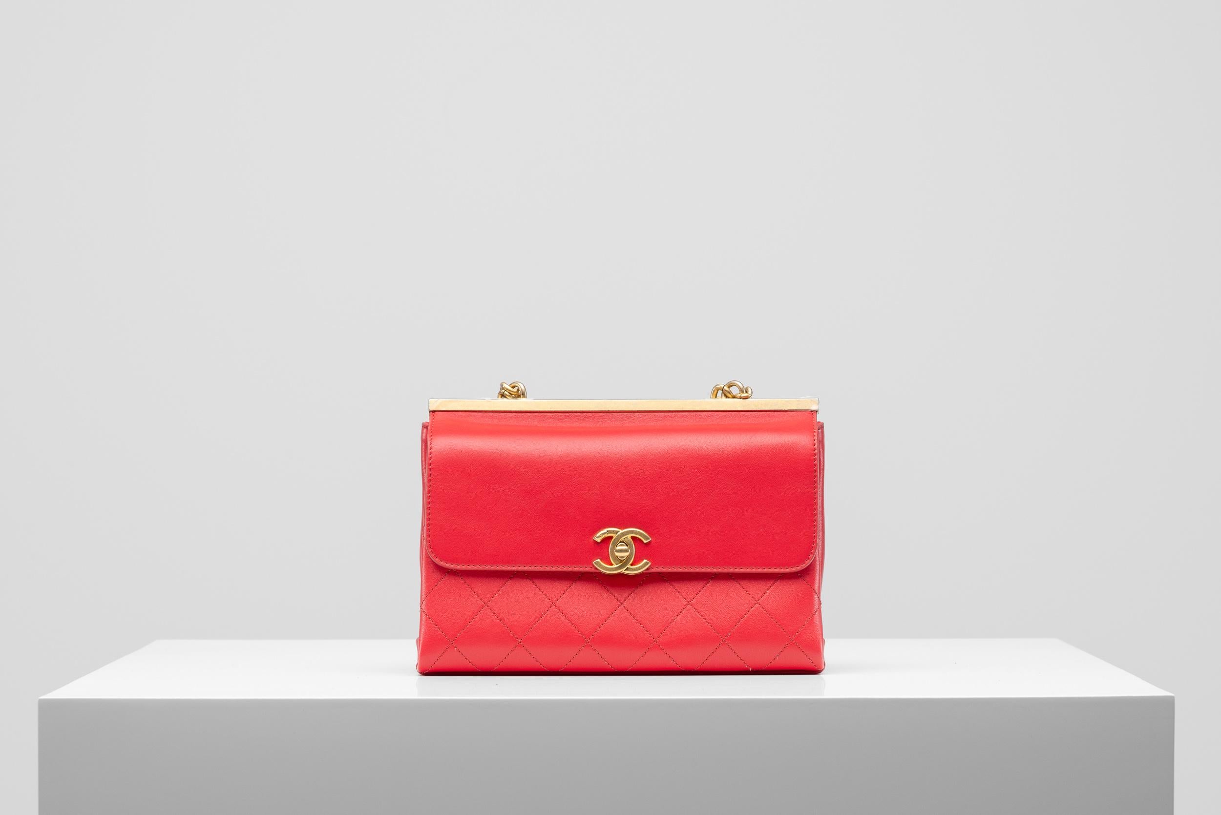 Women's or Men's Chanel Red Flap Bag Gold-Brushed Hardware Rare