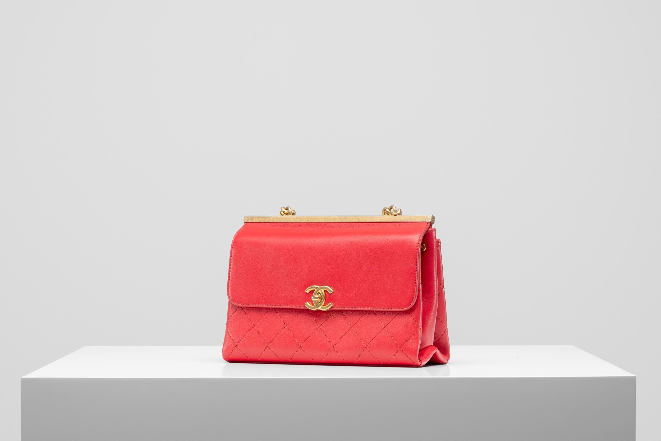 Chanel Red Flap Bag Gold-Brushed Hardware Rare 1