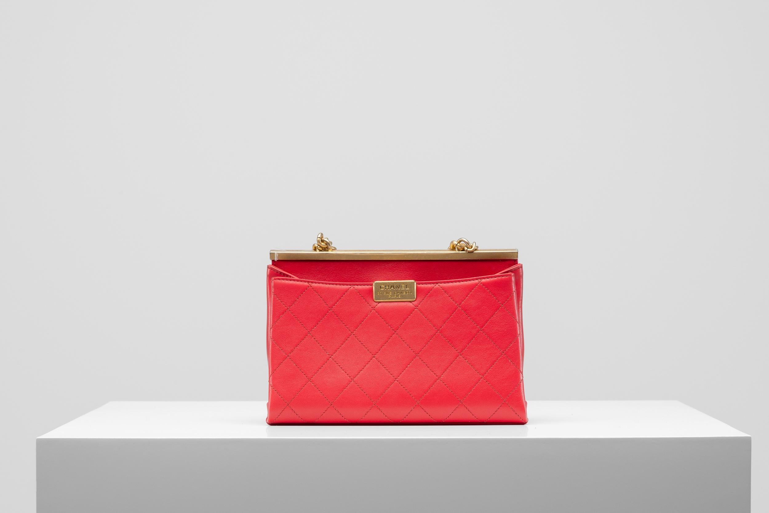 Chanel Red Flap Bag Gold-Brushed Hardware Rare 2