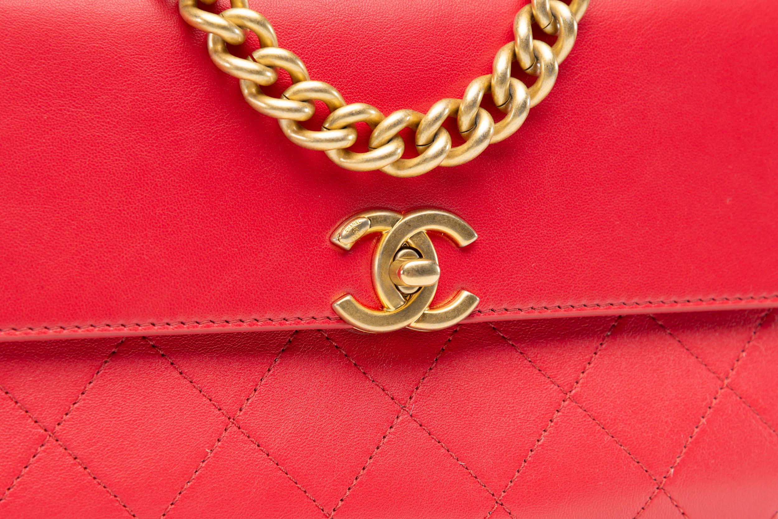 Chanel Red Flap Bag Gold-Brushed Hardware Rare 3