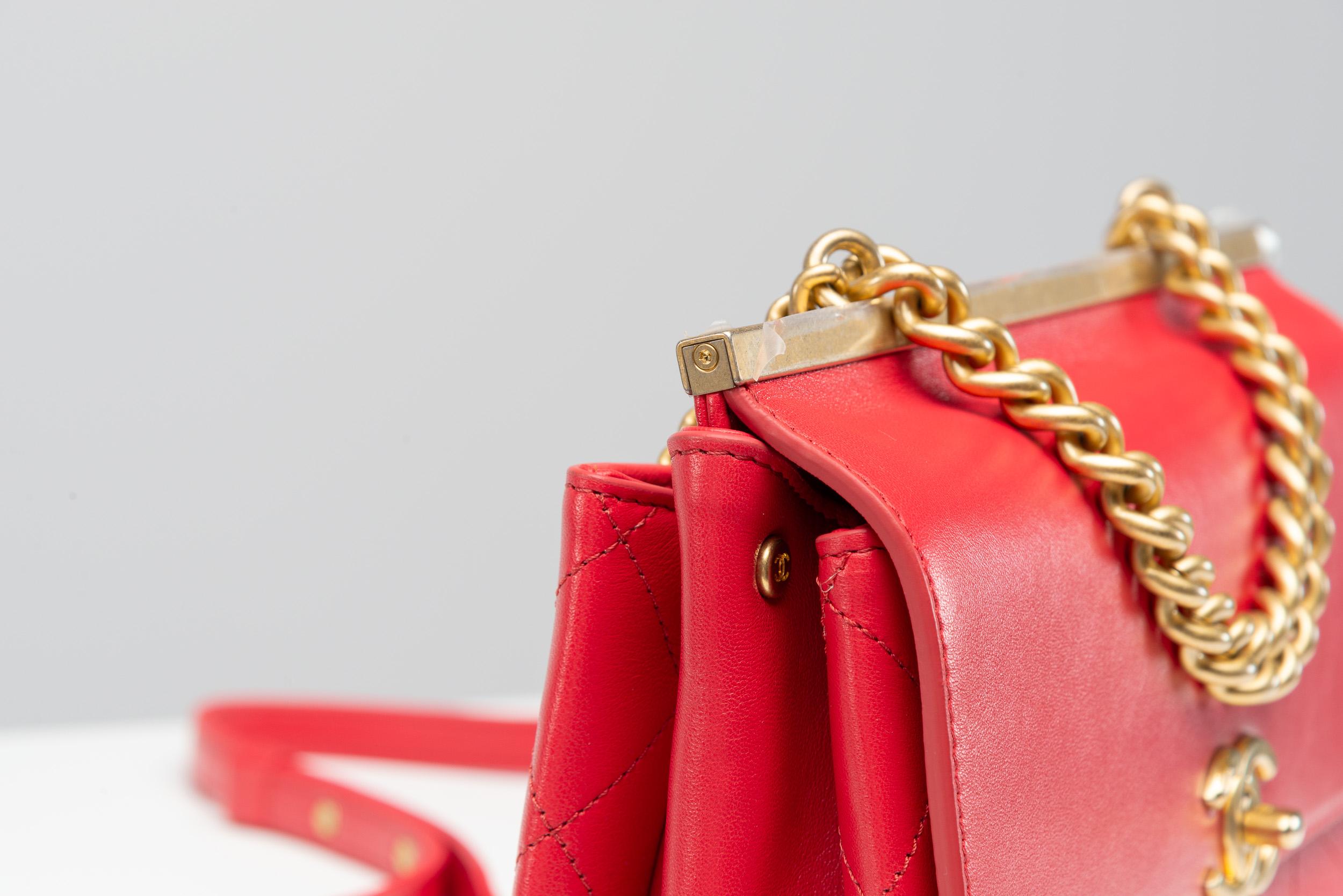 Chanel Red Flap Bag Gold-Brushed Hardware Rare 4