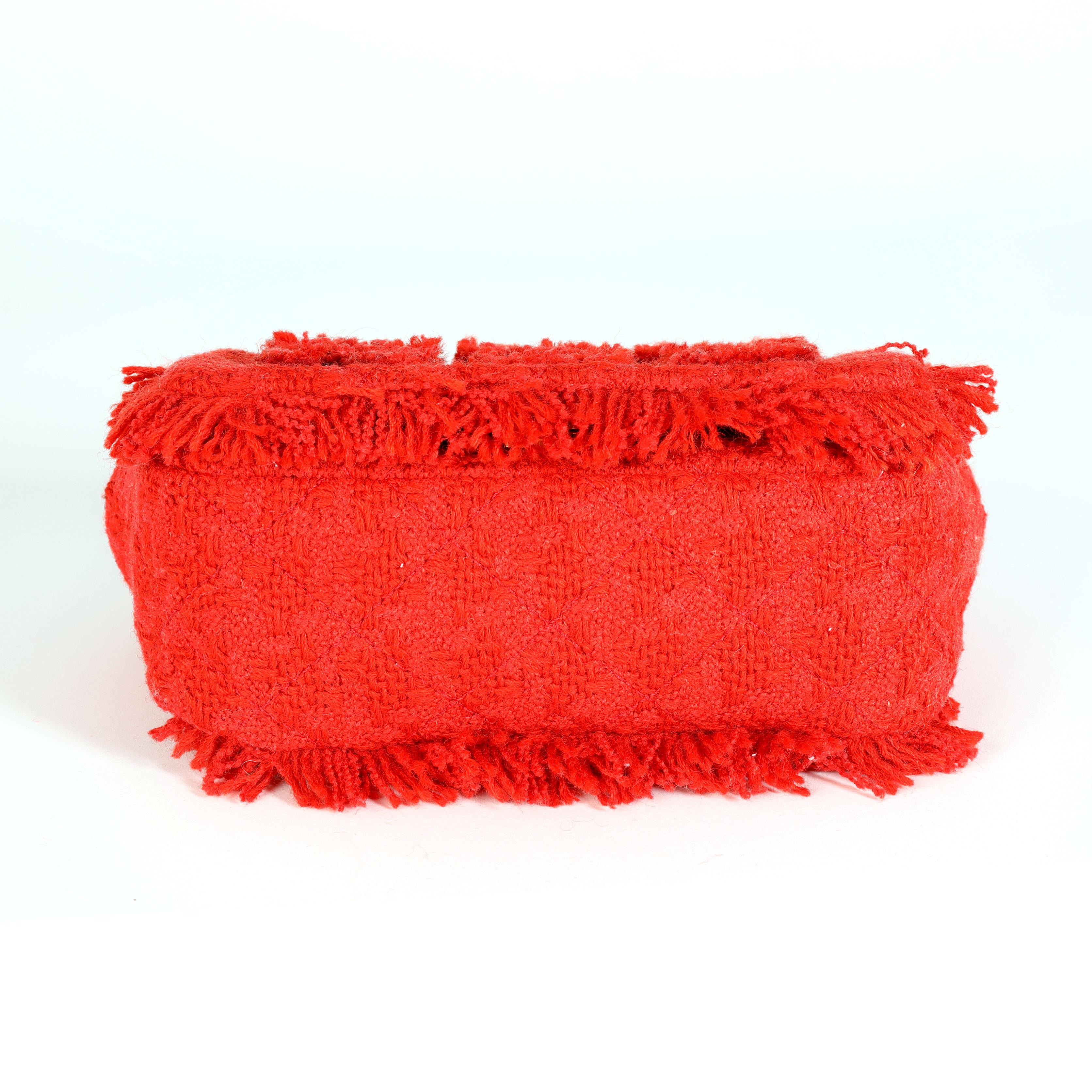Chanel Red Frayed Tweed 'Chanel' Flap Bag 1