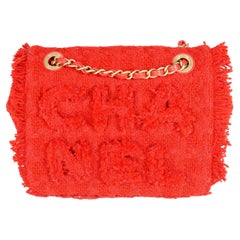 Chanel Red Frayed Tweed 'Chanel' Flap Bag
