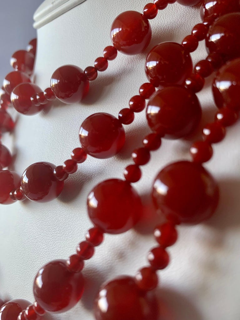 Chanel Red Glass Bead Necklace For Sale at 1stDibs
