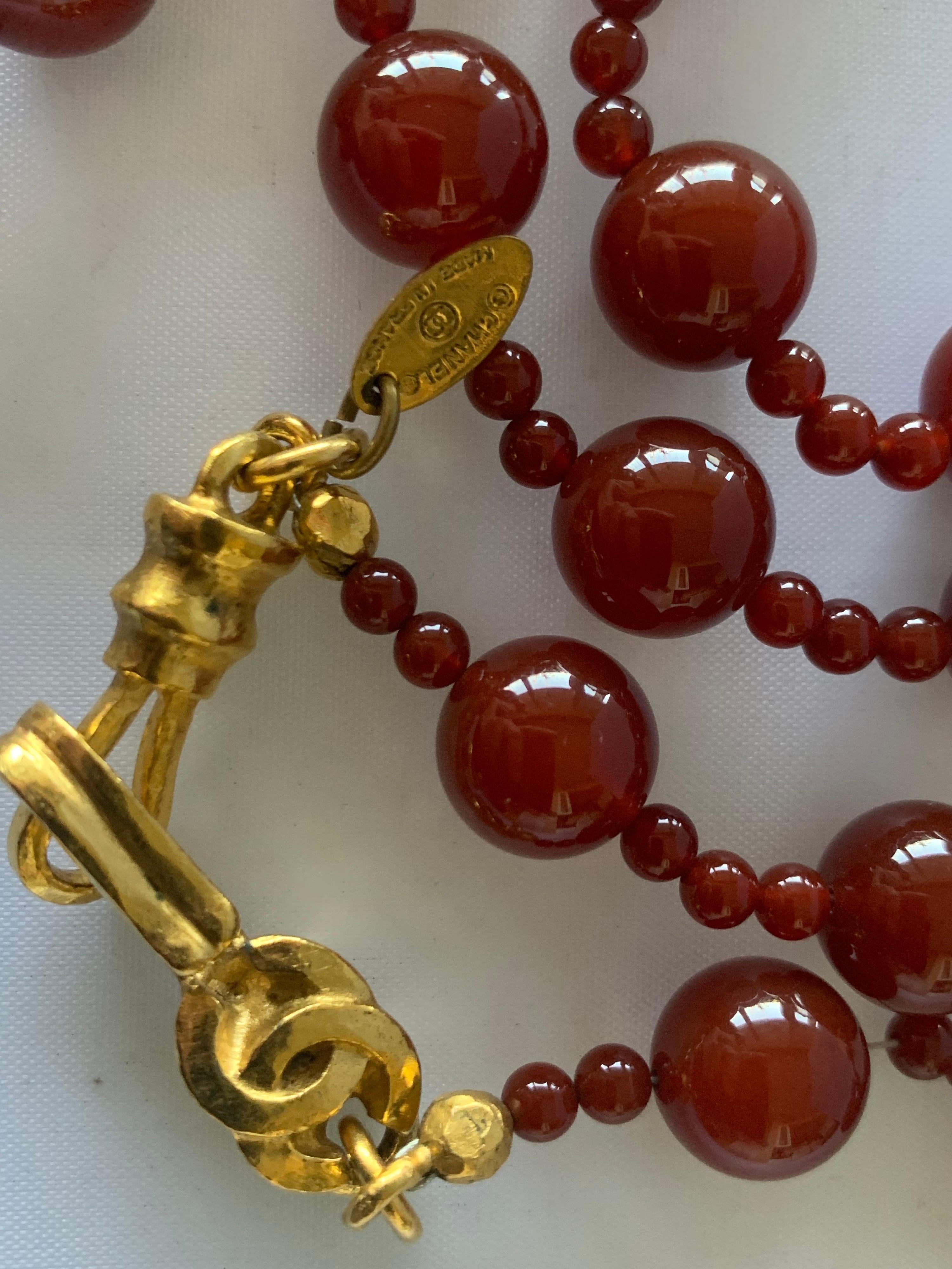Chanel Red Glass Bead Necklace In Excellent Condition For Sale In Palm Springs, CA