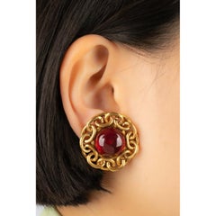 Chanel Red Glass Paste Cabochon Clip-on Earrings, 2cc5