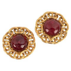 Chanel Red Glass Paste Cabochon Clip-on Earrings, 2cc5 Chanel Red Glass Paste Cabochon Clip-on Earrings, 2cc5