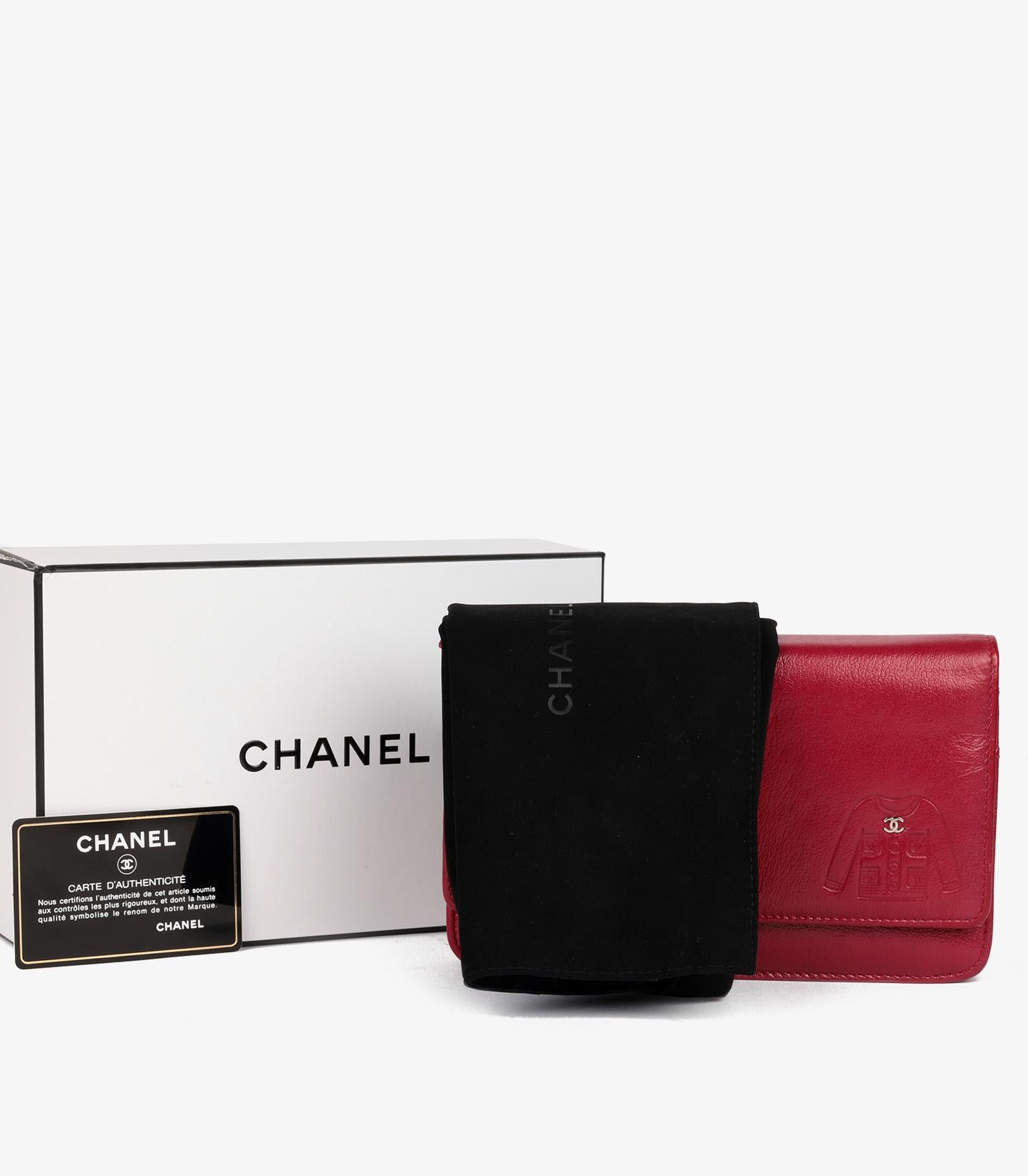 Chanel Rote Mademoiselle-Jacke aus Ziegenleder mit geprägter Brieftasche an Kette WOC aus Leder im Angebot 8