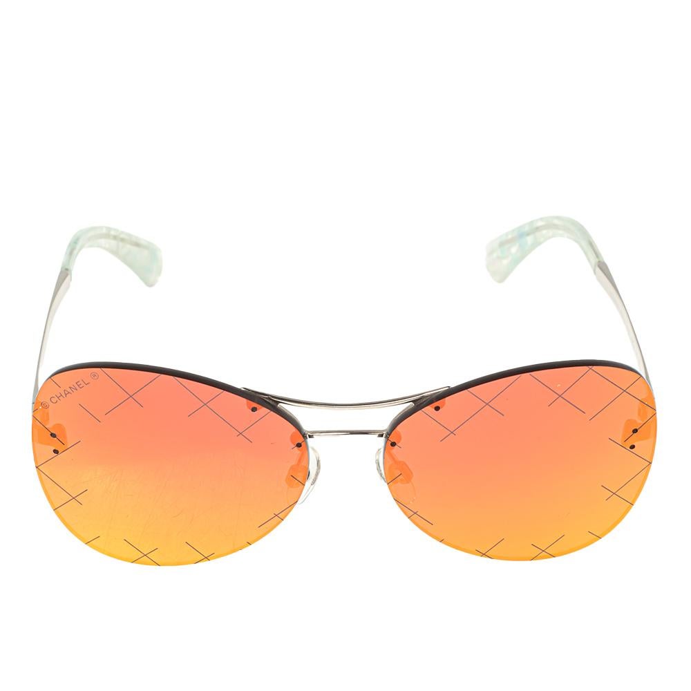 Orange Chanel Red/Gold Acetate 4218 Quilted Rimless Mirror Aviator Sunglasses