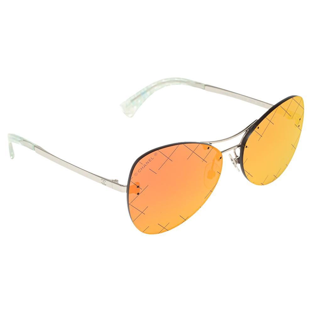 Chanel Rot/Gold Acetat 4218 Gesteppter Randloser Spiegel Aviator-Sonnenbrille