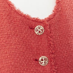 Chanel rosso oro rondine CC bottone 4 tasche manica corta tweed giacca FR44 XL