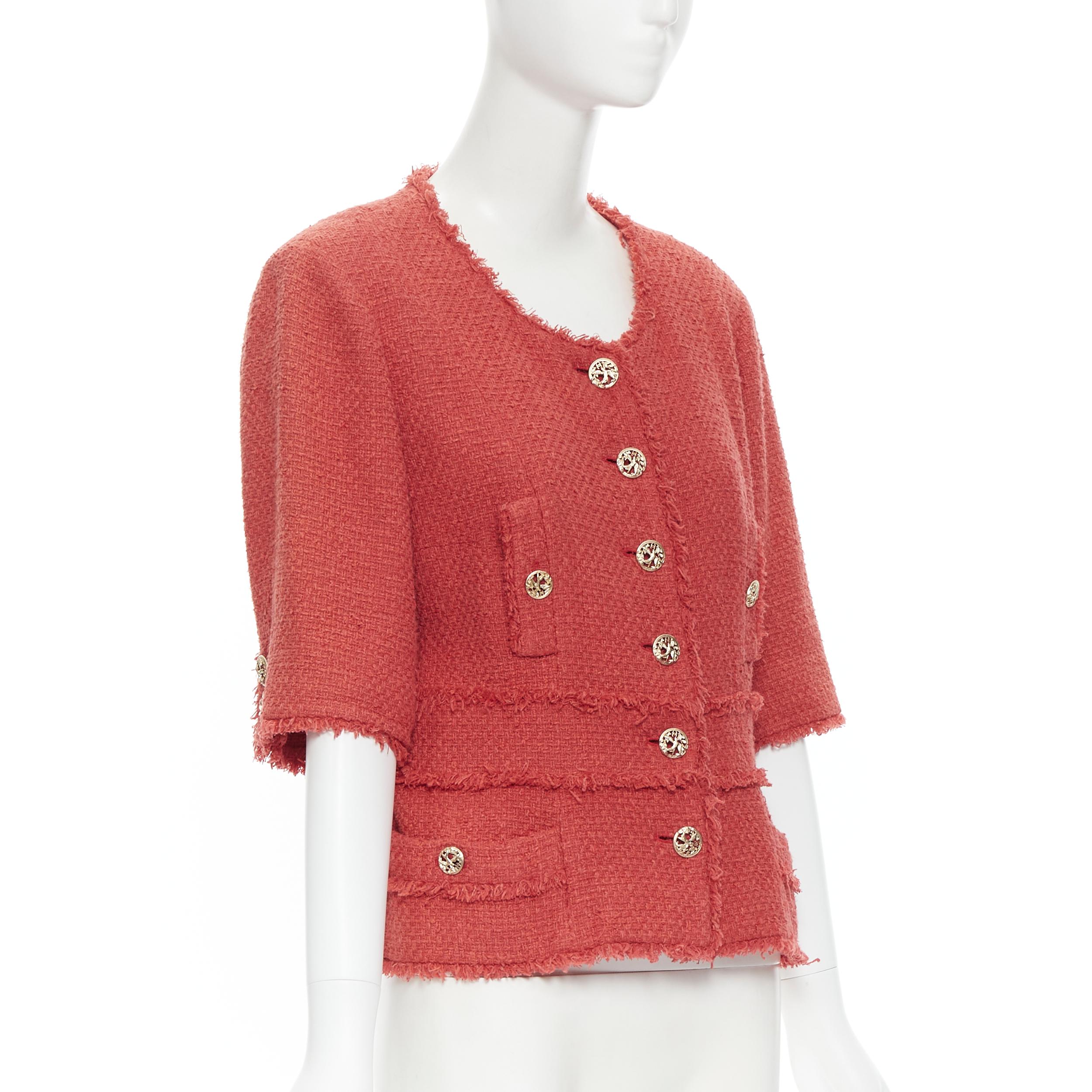 CHANEL red gold swallow CC button 4 pocket short sleeve tweed jacket FR44 XL In Excellent Condition In Hong Kong, NT