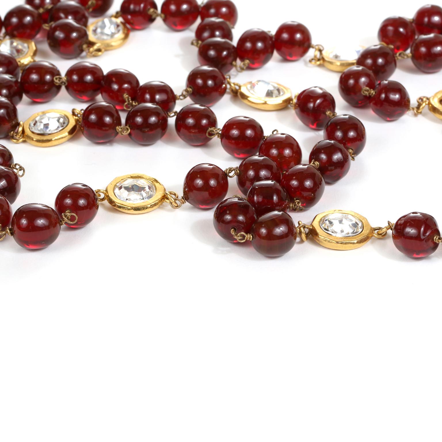 Chanel Red Gripoix and Crystal Extra Long Necklace In Good Condition In Palm Beach, FL