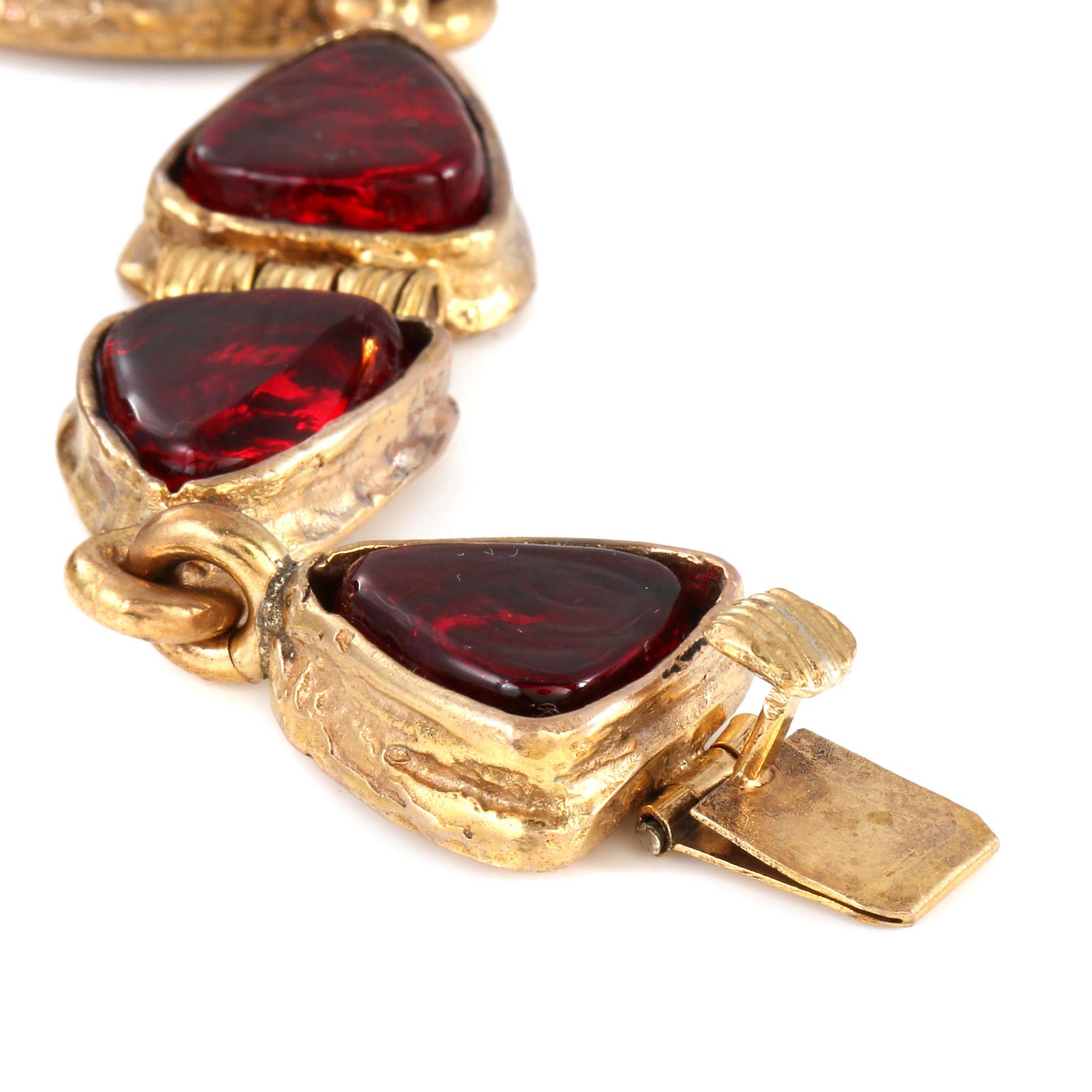 Chanel Red Gripoix and Gold Vintage Bracelet 1