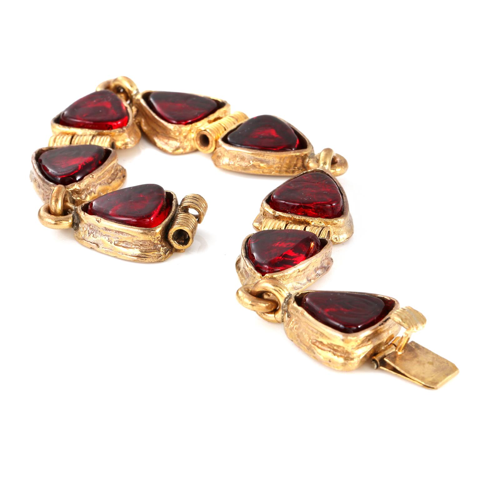 Chanel Red Gripoix and Gold Vintage Bracelet 2