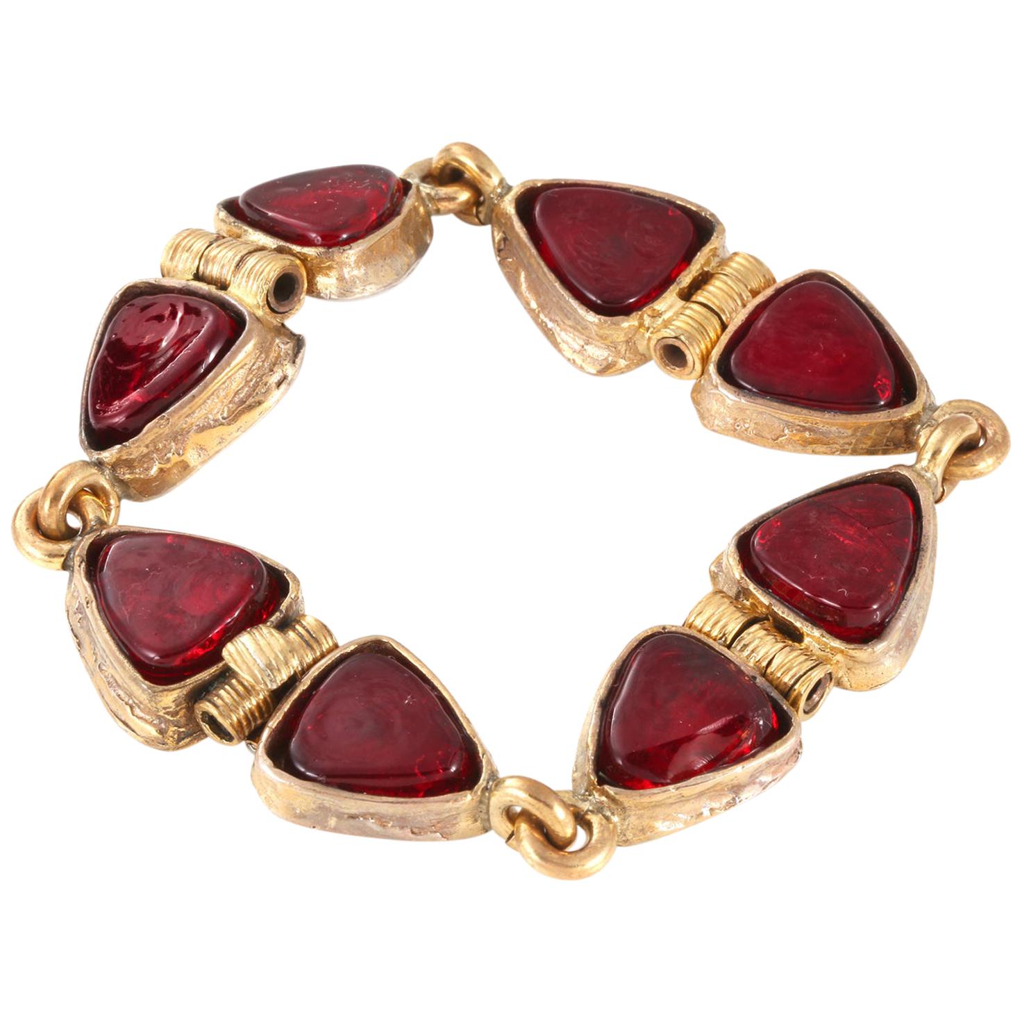 Chanel Red Gripoix and Gold Vintage Bracelet