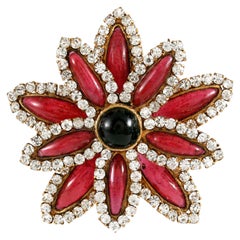 Chanel Red Gripoix and Rhinestone Flower Vintage Pendant
