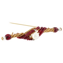 Chanel Red Gripoix Bead and Pearl Vintage Pin