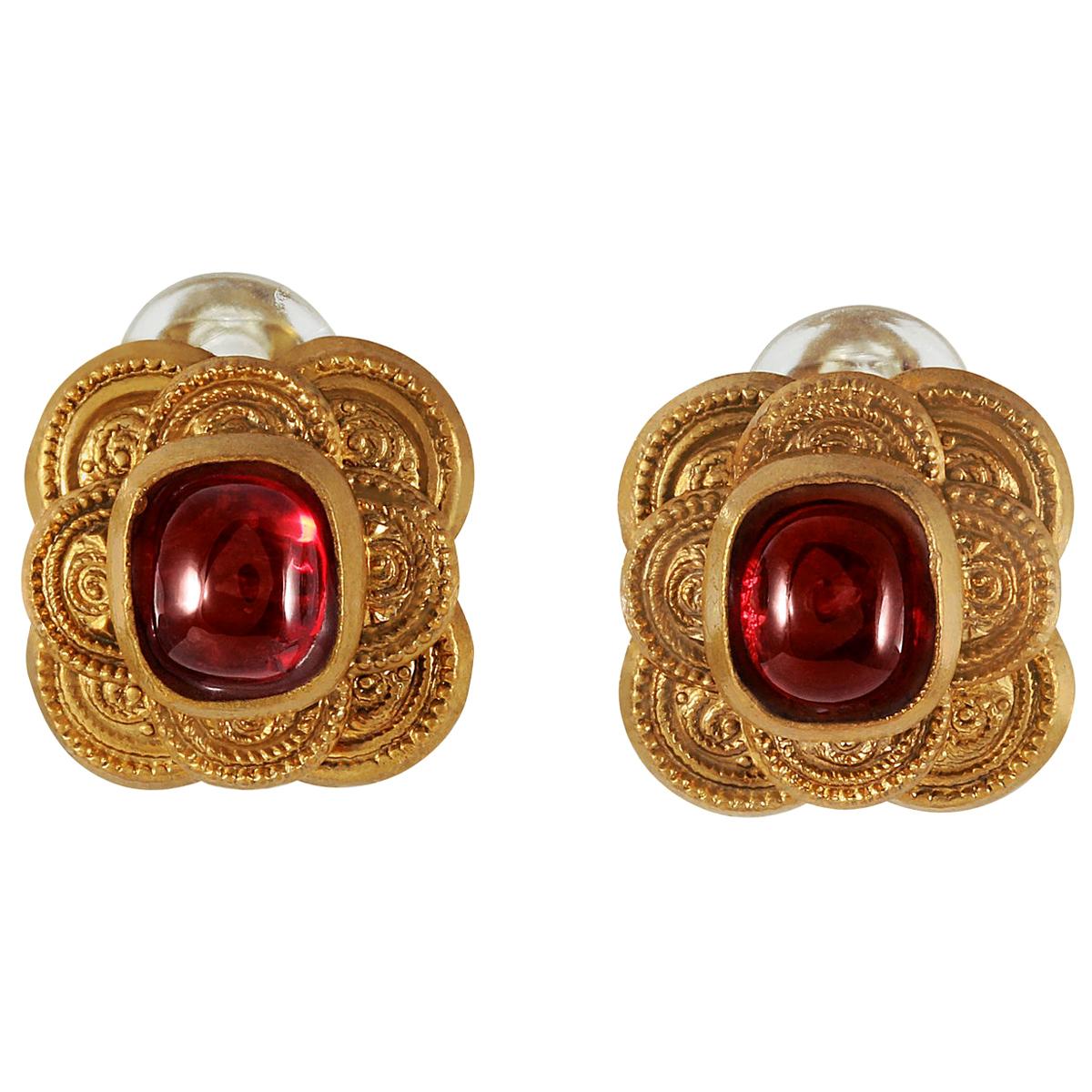 Chanel Red Gripoix Earrings