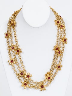 Chanel Red Gripoix Flower Necklace