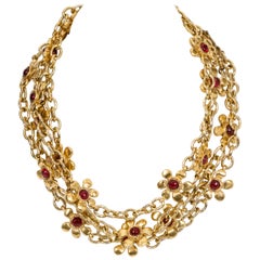 Chanel Red Gripoix Flower Necklace