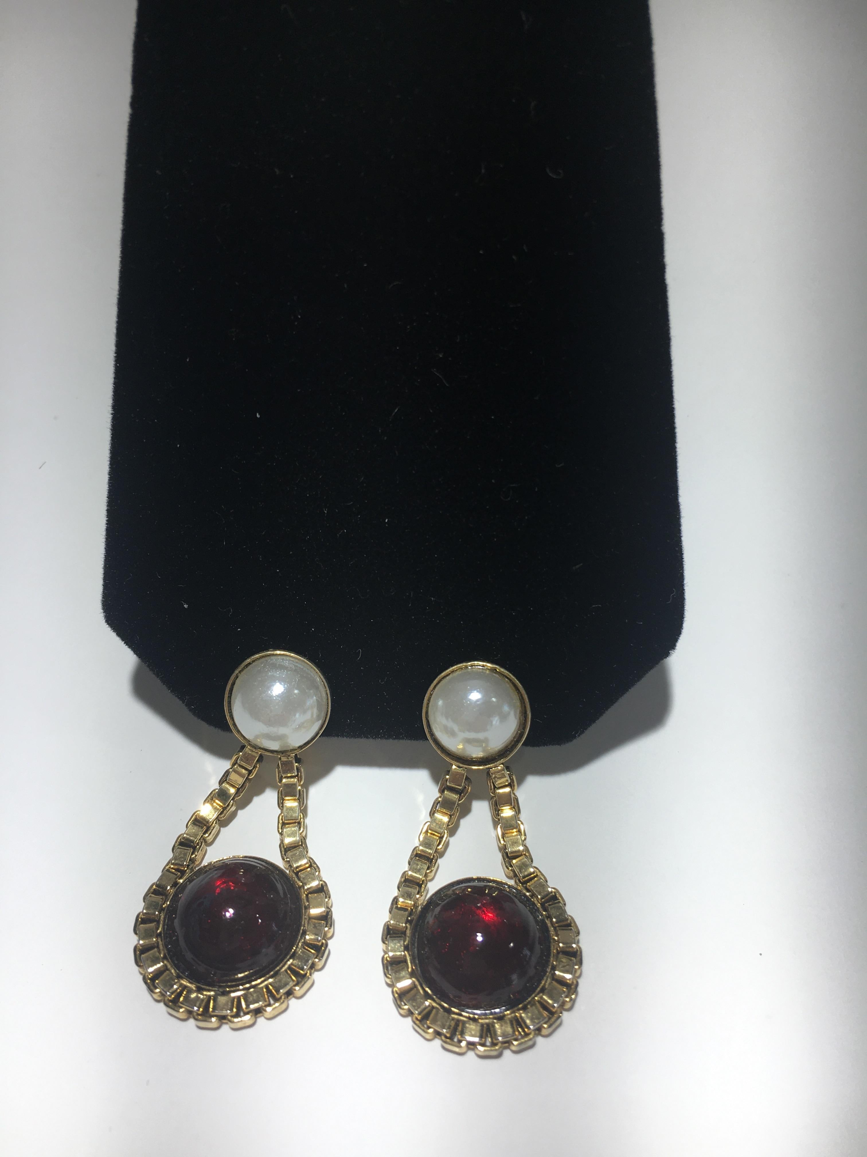Classical Roman Chanel Red Gripoix Gold Clip Earrings With Original Box. For Sale