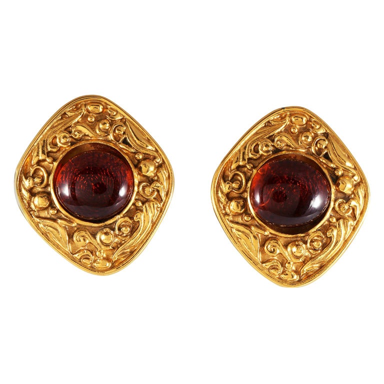 CHANEL Vintage Red Gripoix Drop Clip on Earrings -  Israel