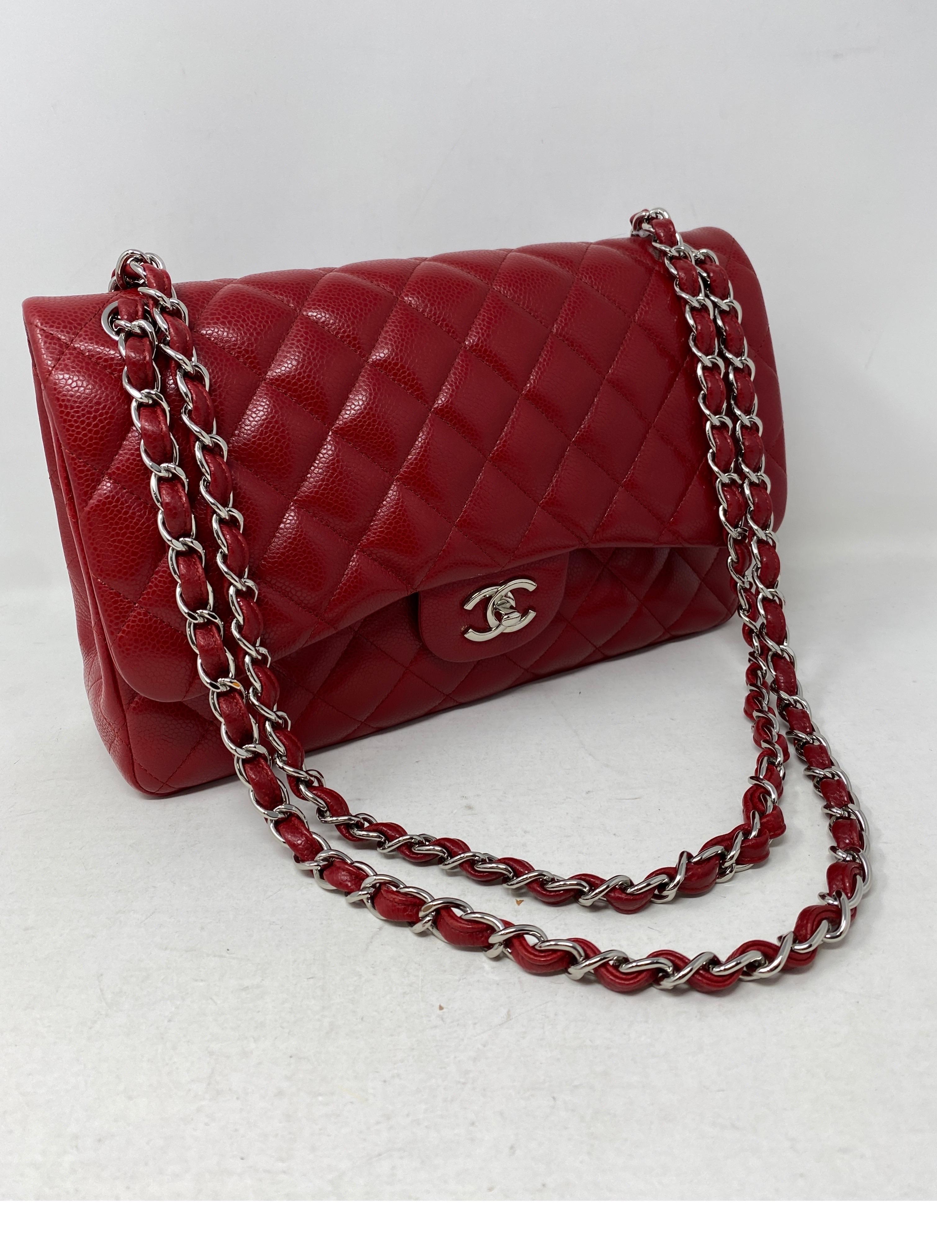Brown Chanel Red Jumbo Double Flap Bag 
